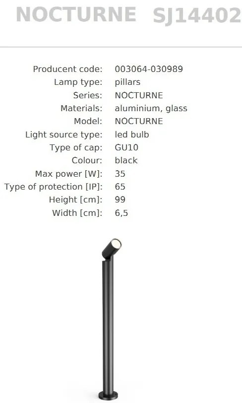 Stalp Exterior inaltime 99cm, Protectie IP65, NOCTURNE