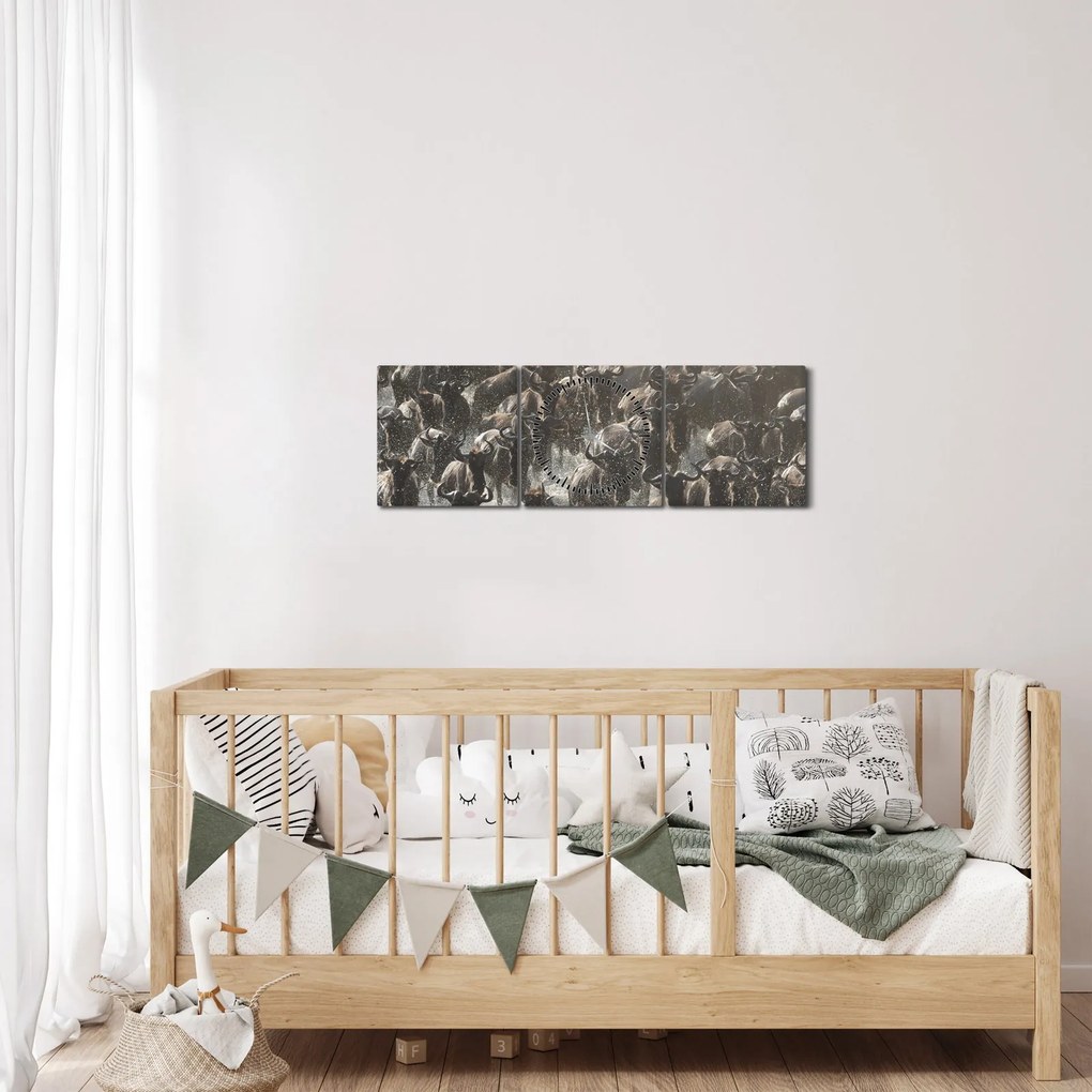 Tablou - Turmă de antilope sălbatice (cu ceas) (90x30 cm)