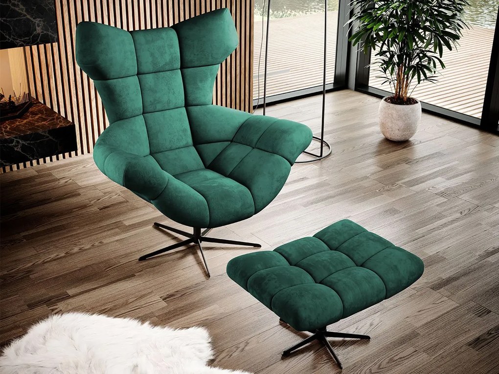 Fotoliu cu Taburete Hellen (Verde închis). Promo -17%. 1070157