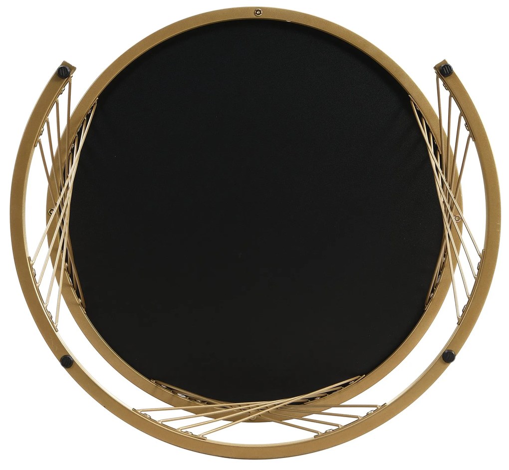 Set de 2 Măsuțe de Cafea Moderne Modulare din Marmură Sintetică cu Detalii Aurii și Sertare, Dimensiuni 70x70x45 cm și 50x50x40 cm, Negru