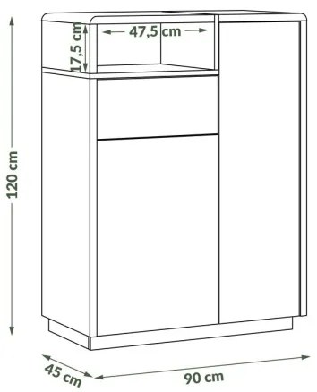 Comodă cu sertar FRED, alb/gri