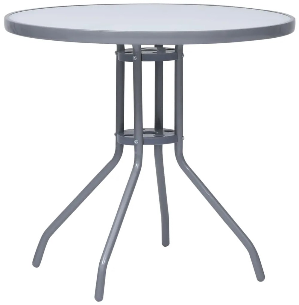 vidaXL Masă de grădină, gri deschis, 80 cm, oțel și sticlă
