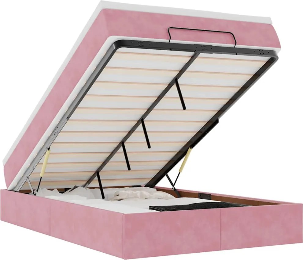 vidaXL Pat otoman cu saltea, roz, 120x190 cm, catifea