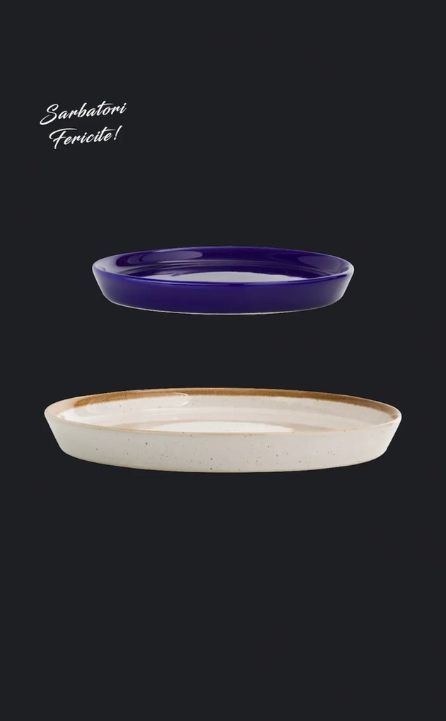 Set 4 Farfurii Sarbatori (2 Farfurii mari 25cm Sand Dune, 2 Farfurii mici 20cm Cobalt)