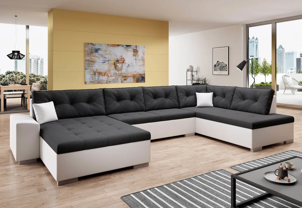 Supermobel Coltar in forma de U WITOS, 344x81x163, malmo 95 /piele ecologica alba, dreapta