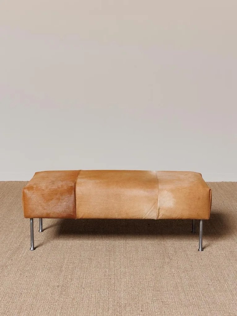 Banchetă hol maro din piele naturală de vacă și metal, 43 x 104 x 46 cm, „Mosset”
