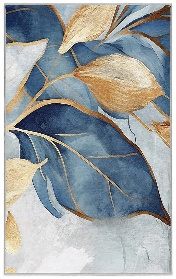 Covor albastru/auriu lavabil 80x150 cm Golden Leaves – Mila Home
