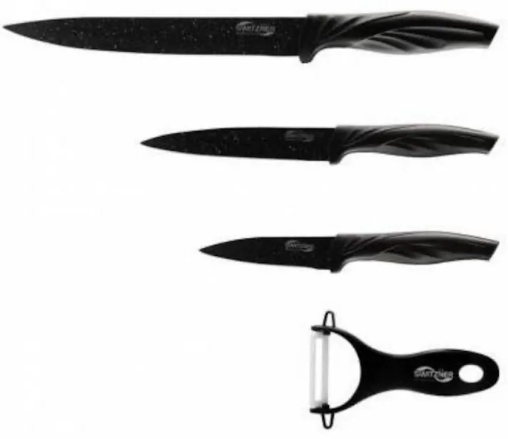 Set cuțit și decojitor Switzňer SW-5555-BLK, 4 piese, Decojitor, Acoperire ceramică, Ascuțire laser, Oțel inoxidabil, Negru