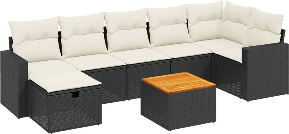 vidaXL Set mobilier de grădină cu perne, 8 piese, negru, poliratan
