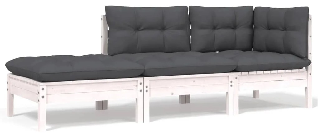 vidaXL Set mobilier grădină cu perne, 3 piese, alb, lemn masiv pin