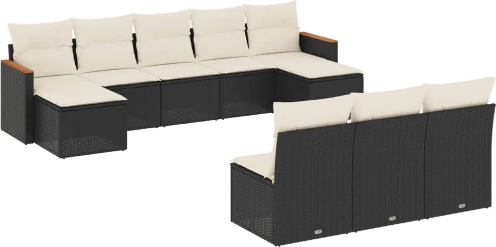 vidaXL Set canapele de grădină cu perne, 10 piese, negru, poliratan