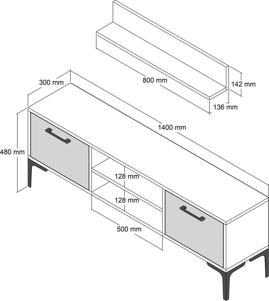 Comoda TV, Hanah Home, Riga, 140x48x30 cm, Maro