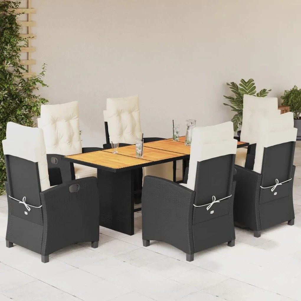 vidaXL Set mobilier de grădină cu perne, 7 piese, negru, poliratan