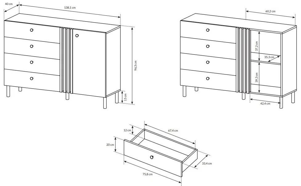 Comodă Dalde D4S (Stejar craft auriu + antracit). 1071345