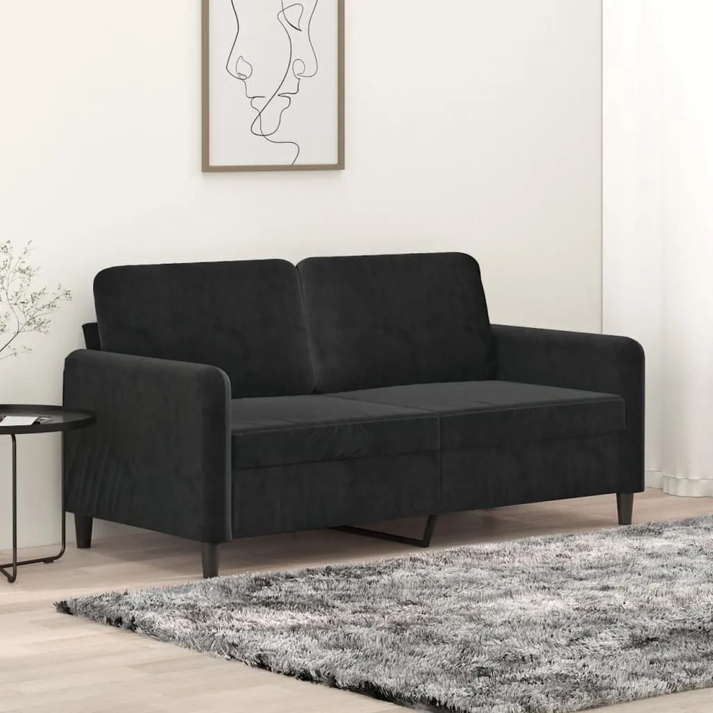 Canapea cu 2 locuri, negru, 140 cm, catifea Negru, 158 x 77 x 80 cm