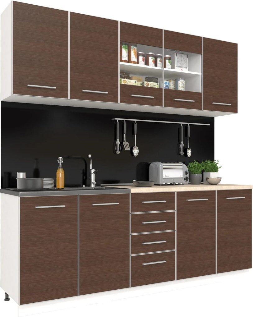 Bucatarie Riga, Pin Inchis/Alb, L 200 cm