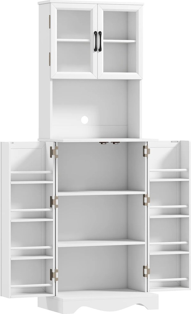 HOMCOM Bufet înalt bucătărie dulap de bucătărie 4 uși 8 suporturi condimente blat raft reglabil 60x39,5x179,6cm alb | Aosom Romania