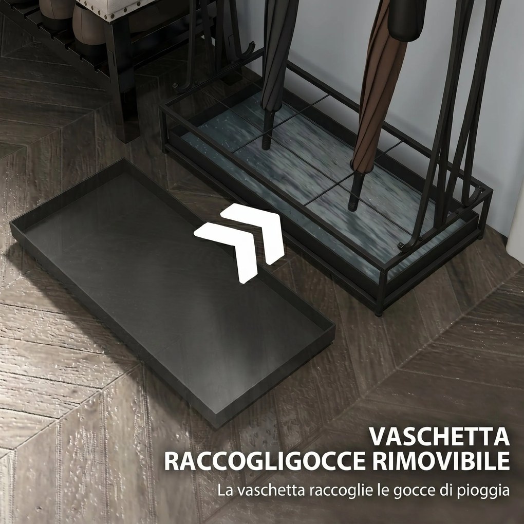 HOMCOM Suport pentru Umbrele din Oțel cu Tavă de Scurgere Detașabilă, 50x24x68 cm, Negru | Aosom Romania