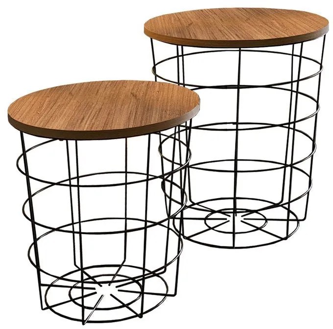 Set 2 măsuțe laterale Laert Pakoworld, maro/negru, D45x54cm