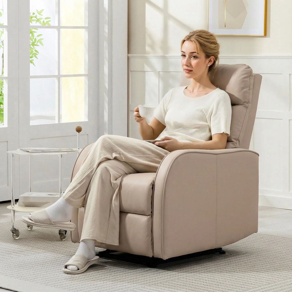 HOMCOM Fotoliu Reclinabil 160° cu Suport pentru Picioare, din Piele PU, Lemn și Oțel, 65x89x100 cm, Maro Deschis | Aosom Romania