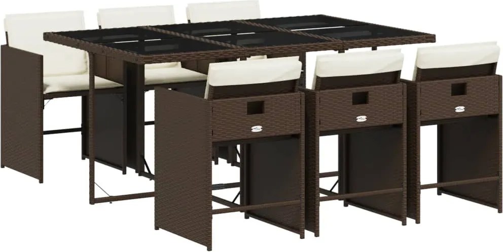 vidaXL Set mobilier de grădină cu perne, 7 piese, maro, poliratan