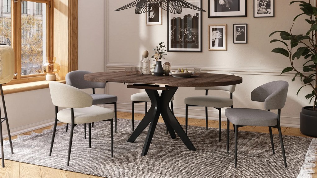 Mazzoni RENZO Stejar Maro/picior negru - MASĂ ROTUNDĂ Ø110 EXTENSIBILĂ PÂNĂ LA 180 cm | PENTRU BUCĂTĂRIE SUFRAGERIE LIVING RETRO