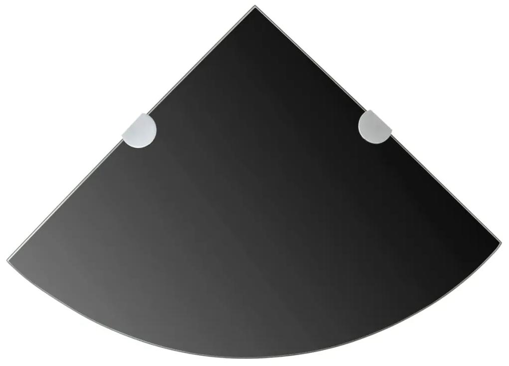 243856 vidaXL Raft de colț cu suporți de crom din sticlă negru 35 x 35 cm