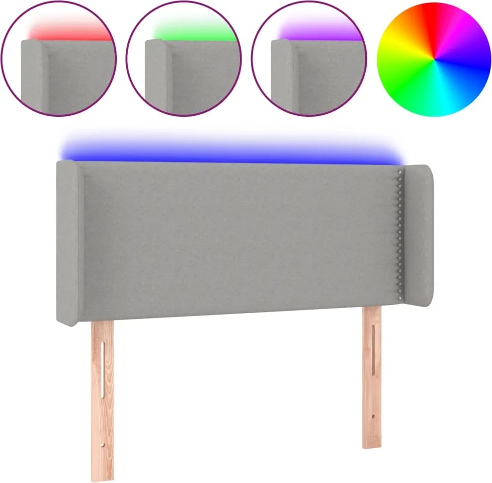 vidaXL Tăblie de pat cu LED, gri deschis, 103x16x78/88 cm, textil