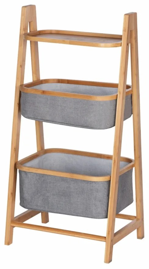 Organizator pentru baie cu 2 compartimente, Bahari, Wenko, 91 x 44 cm, lemn/poliester/bumbac, gri/natur