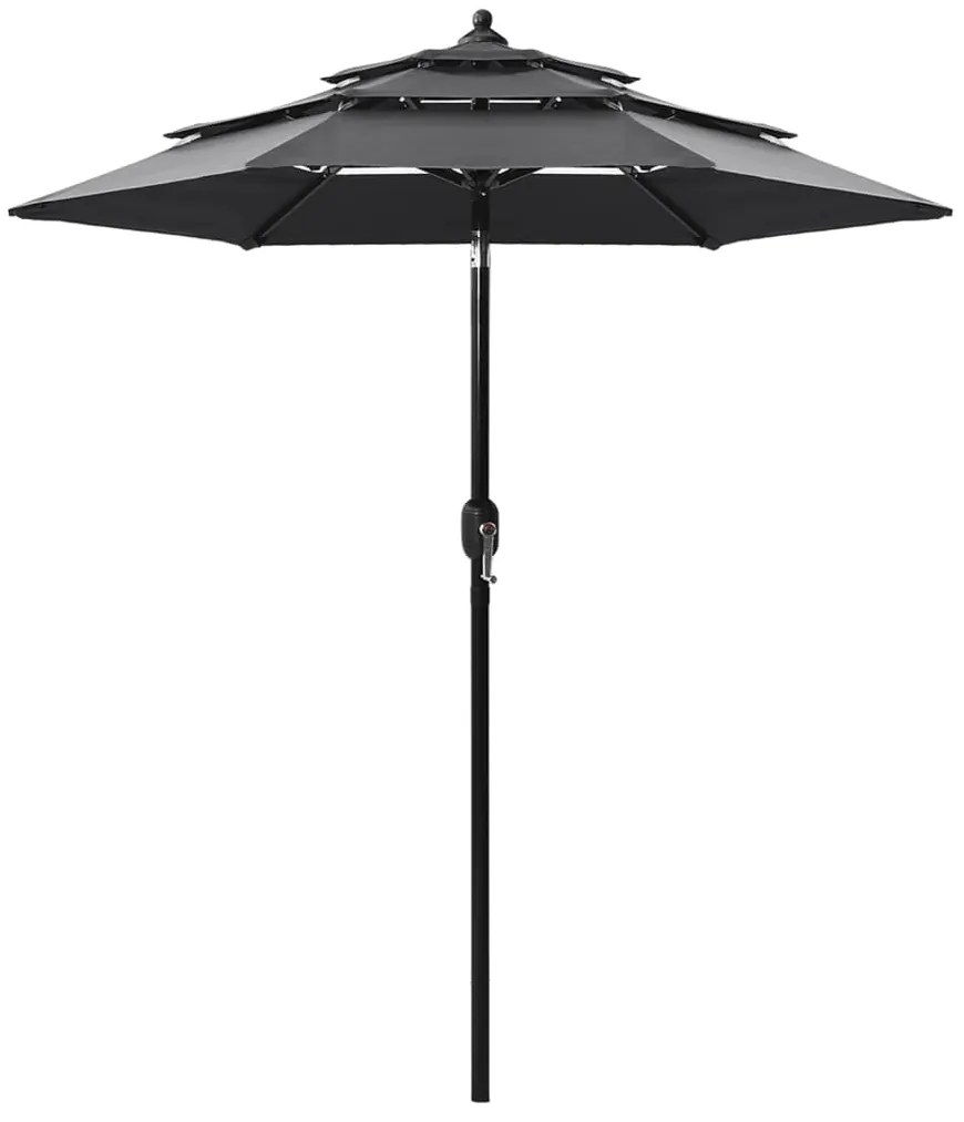 vidaXL Umbrelă de grădină 3 niveluri, stâlp aluminiu, antracit, 2 m