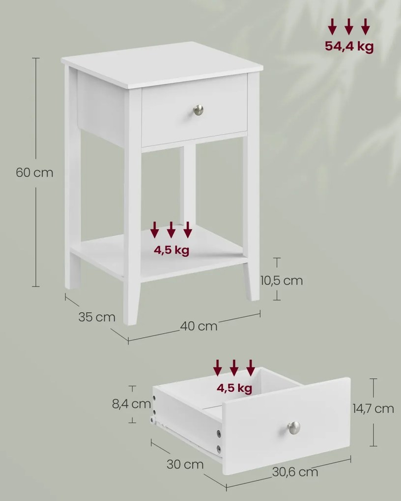 Noptiera Vasagle Alb 40x35x60 cm