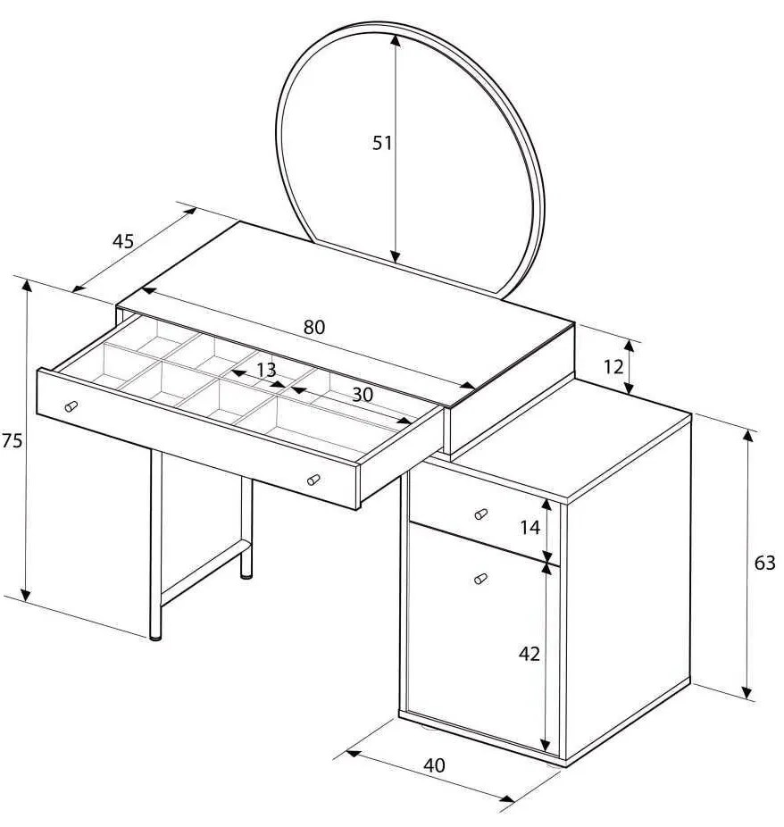 Măsuță de toaletă Trinity 3 (alb) (cu oglindă). 1109421