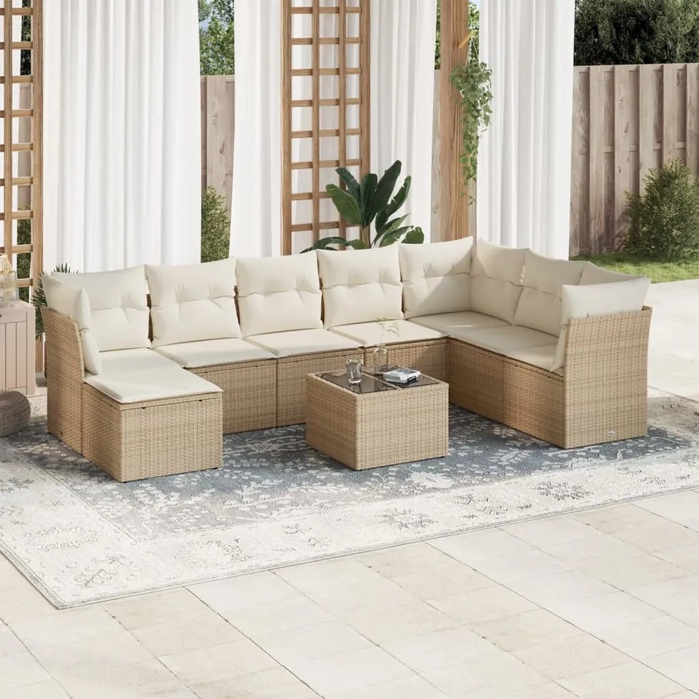 vidaXL Set canapele de grădină, 9 piese, cu perne, bej, poliratan