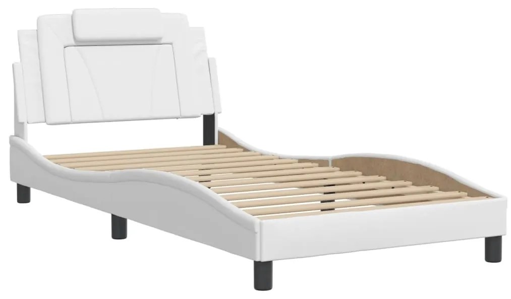 3208076 vidaXL Cadru de pat cu tăblie, alb, 100x200 cm, piele ecologică
