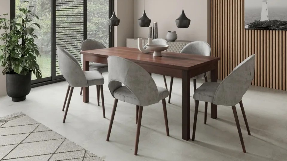 Set de masa extensibila si 6 scaune tapitate, RODOS 82, ADRK Furniture (Culoare: Sonoma)