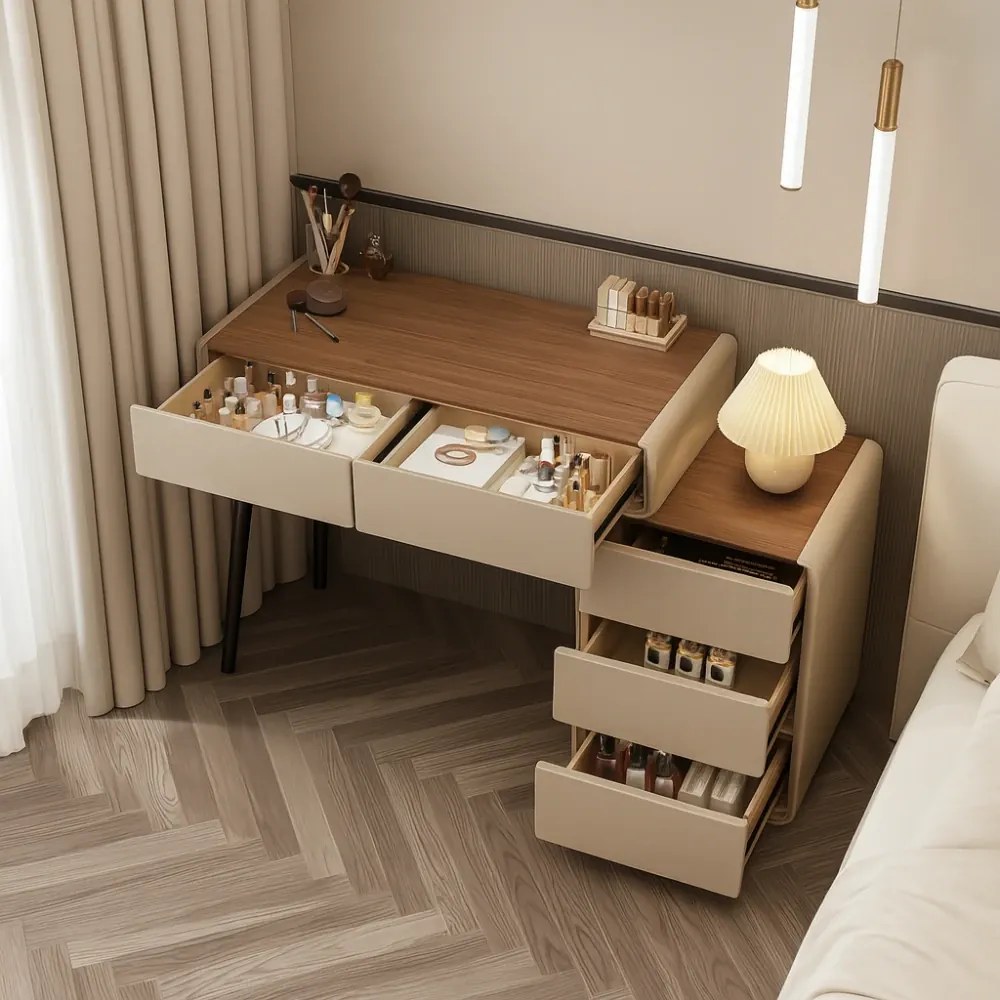 Set EMILY, Masă de toaletă pentru machiaj cu oglindă iluminată LED, în trei culori, intensitate reglabilă, control touch, comoda, taburet, 80 cm, Gri