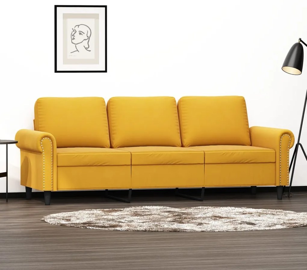 349173 vidaXL Canapea cu 3 locuri, galben, 180 cm, catifea