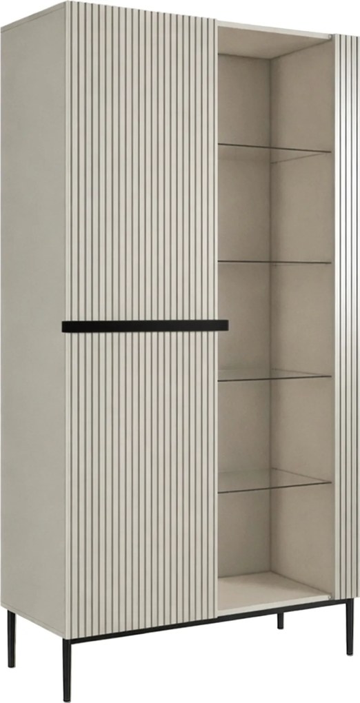 Vitrina Nicole 100 cm cu fata canelata - cashmir / picioare negre