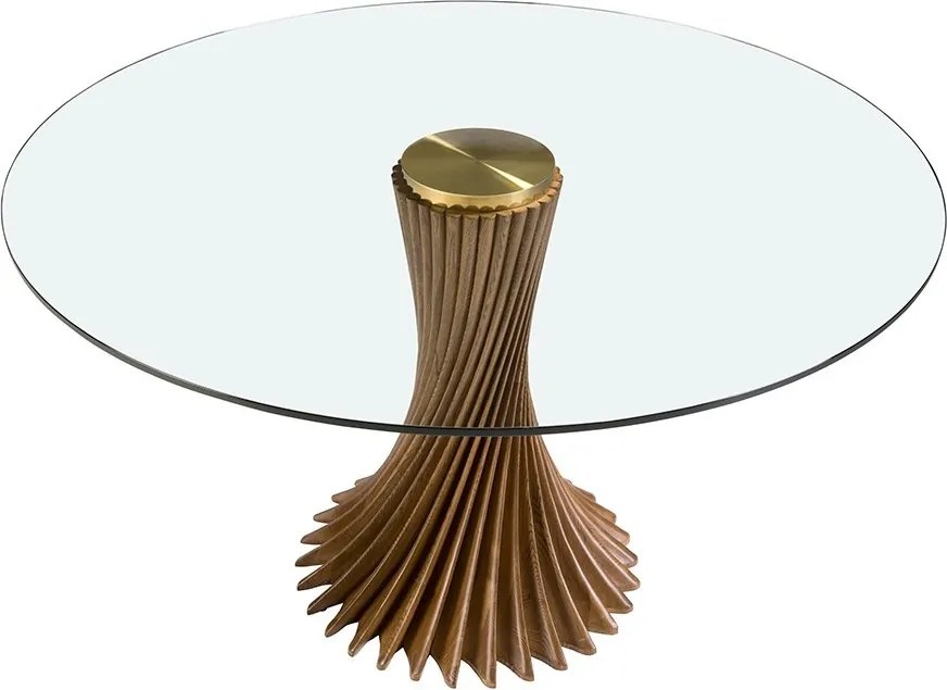 Masa rotunda design modern deosebit Glass and Walnut 130cm