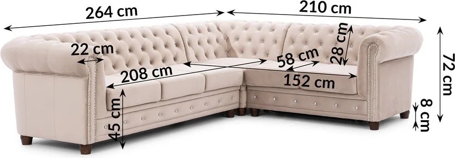 Colțar bej extensibil cu tapițerie din catifea (cu colț pe partea dreaptă/în formă de ”L”) York Blik – Ropez