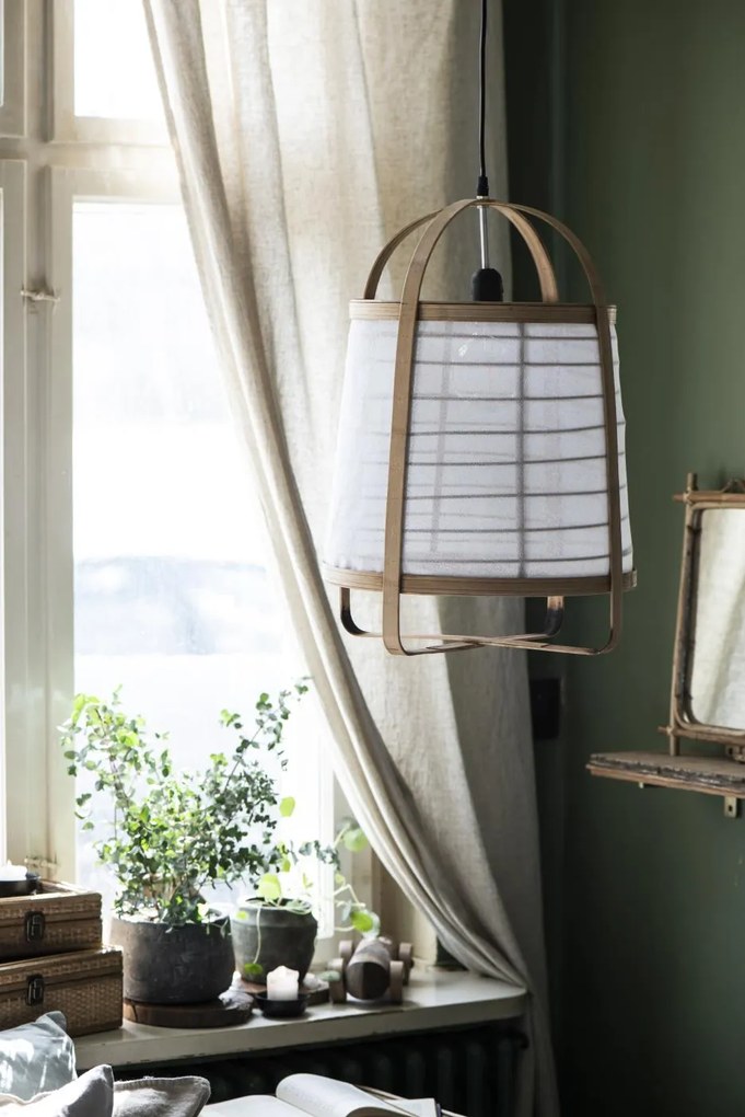 Reducere Lampa suspendata din bambus cu laturi din material textil alb Calitatea II
