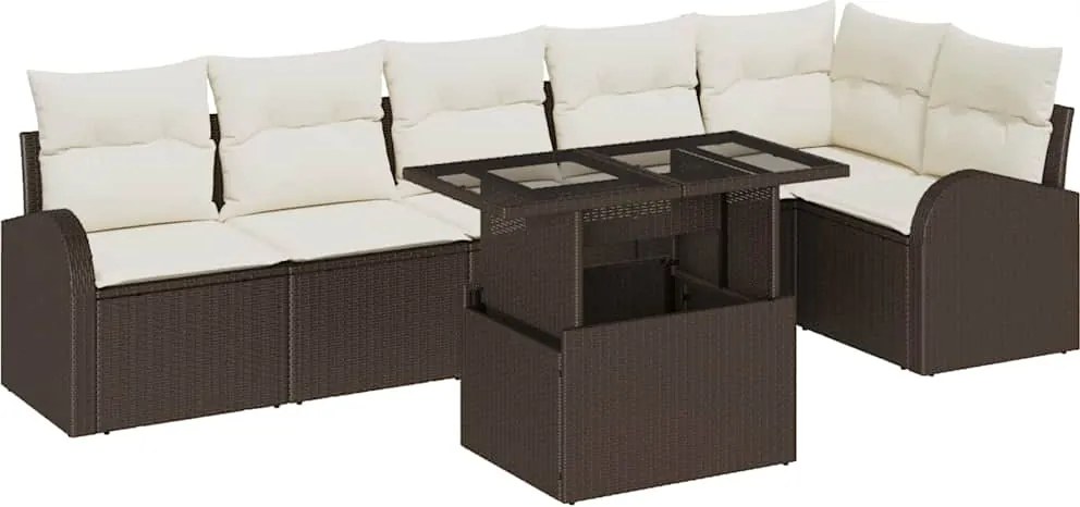 vidaXL Set de canapele pentru grădină cu pernă 7 pcs Maro Rattan poli