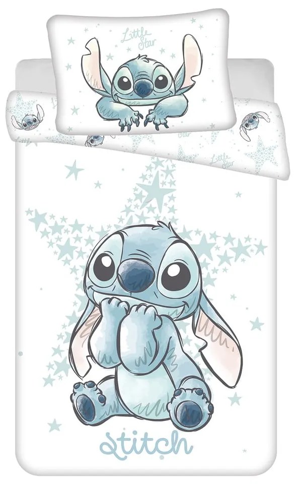 Lenjerie de pat pentru copii albă din bumbac pentru pătuț 100x135 cm Lilo and Stitch "White Star" – Jerry Fabrics