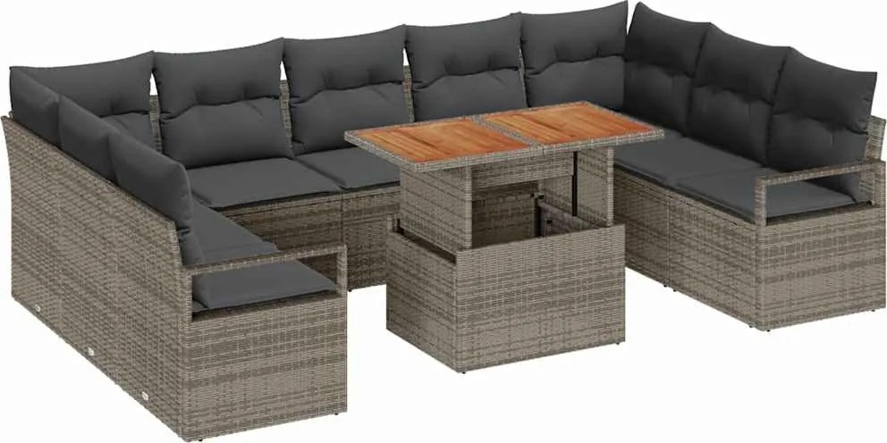 vidaXL Set de canapele pentru grădină 10 pcs Gri Rattan poli