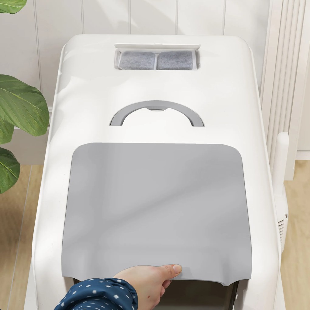 PawHut Litieră pentru pisici închisă cu tavă din oțel, lopățică și pungi filtrante, din PP, 40.5x60.5x41.5 cm | Aosom Romania