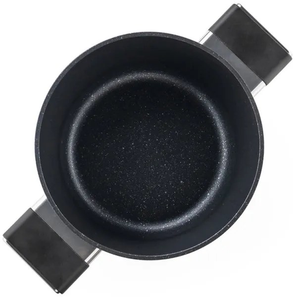 Cratiță Luigi Ferrero Regina FR-2040 20x10 cm, 2,5 l, Acoperire antiaderentă cu efect de marmură, Capac din sticlă cu orificiu pentru abur, Negru