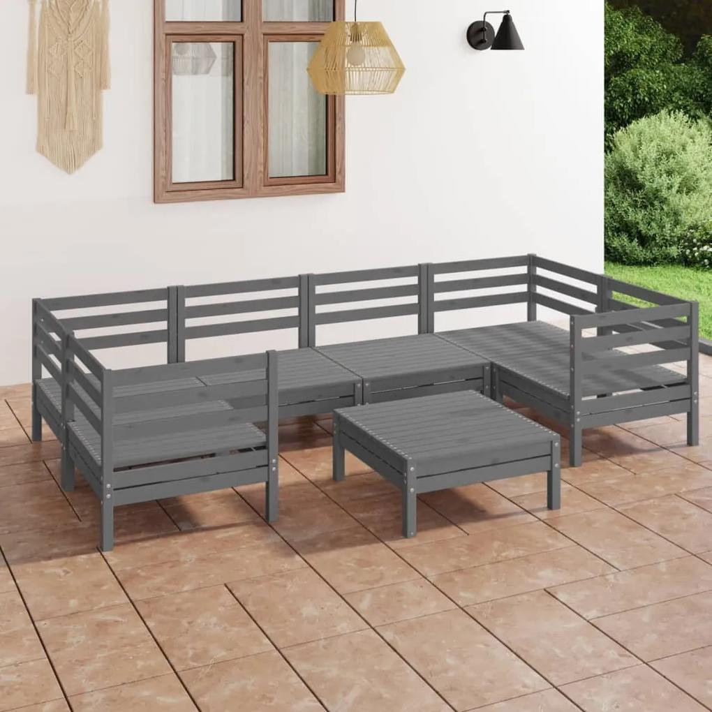 3083521 vidaXL Set mobilier de grădină, 7 piese, gri, lemn masiv de pin