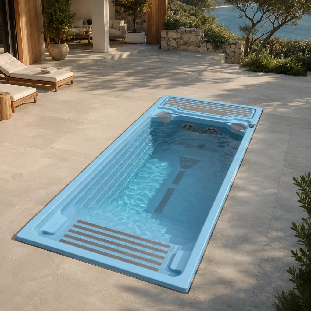 Piscina Wellis Beach Club Deluxe Swim Spa 600 235 147 cm, contracurent, 2 sunbed-uri, 7200 L