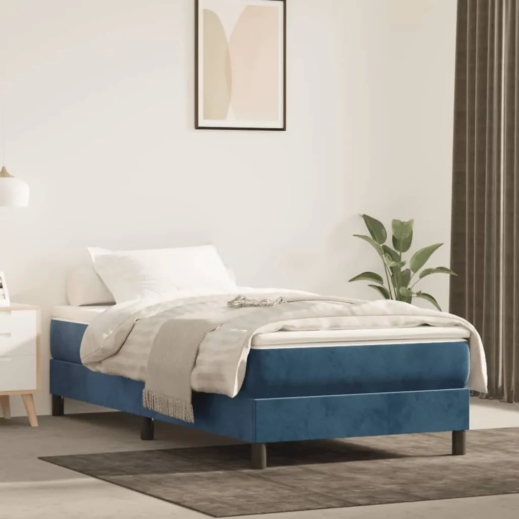 3120752 vidaXL Cadru de pat box spring, albastru închis, 90x200 cm, catifea