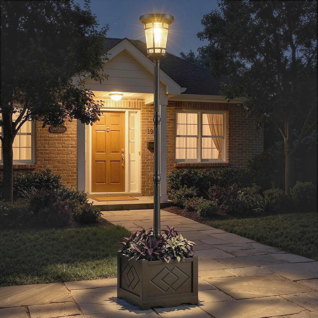 Outsunny Lanternă solară lampă de podea cu ghiveci 195cm Lampa de grădină exterioară cu 2 trepte de luminozitate comutator de control al luminii IP44 | Aosom Romania